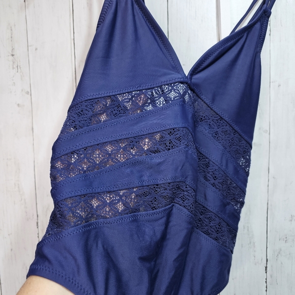 Mossimo High Waist One Piece Swimsuit Lace Inset V-Neck Strappy Back Size XL. - Picture 4 of 10